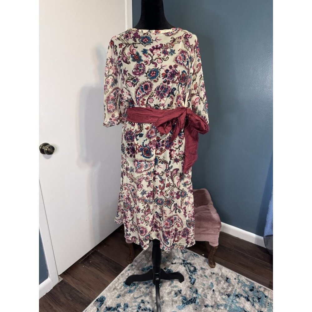 NWT Sarah Bibb Women’s Medium/Large Dress Cream Red Paisley 100% Silk Vintage